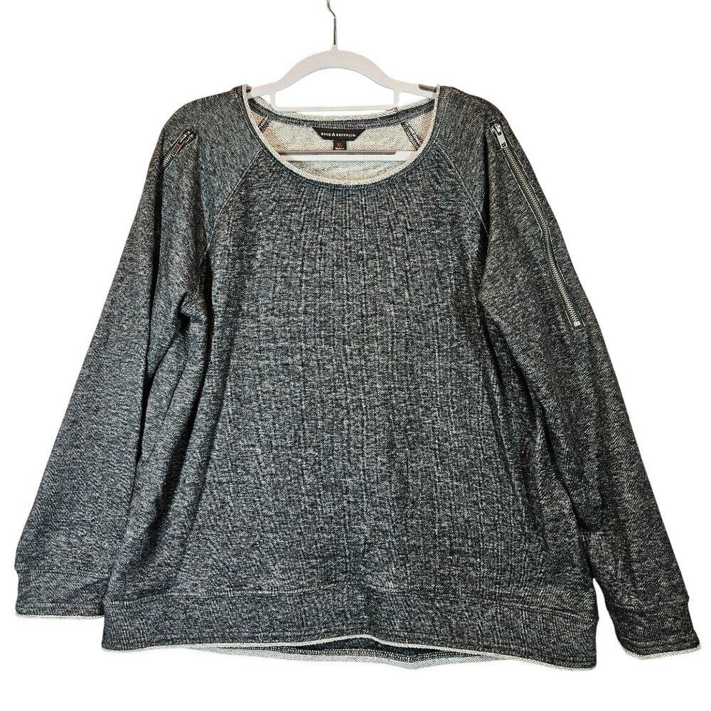 Rock & Republic Gray Sweatshirt With Zipper Sleeve Detail Womens XL Cotton Blend